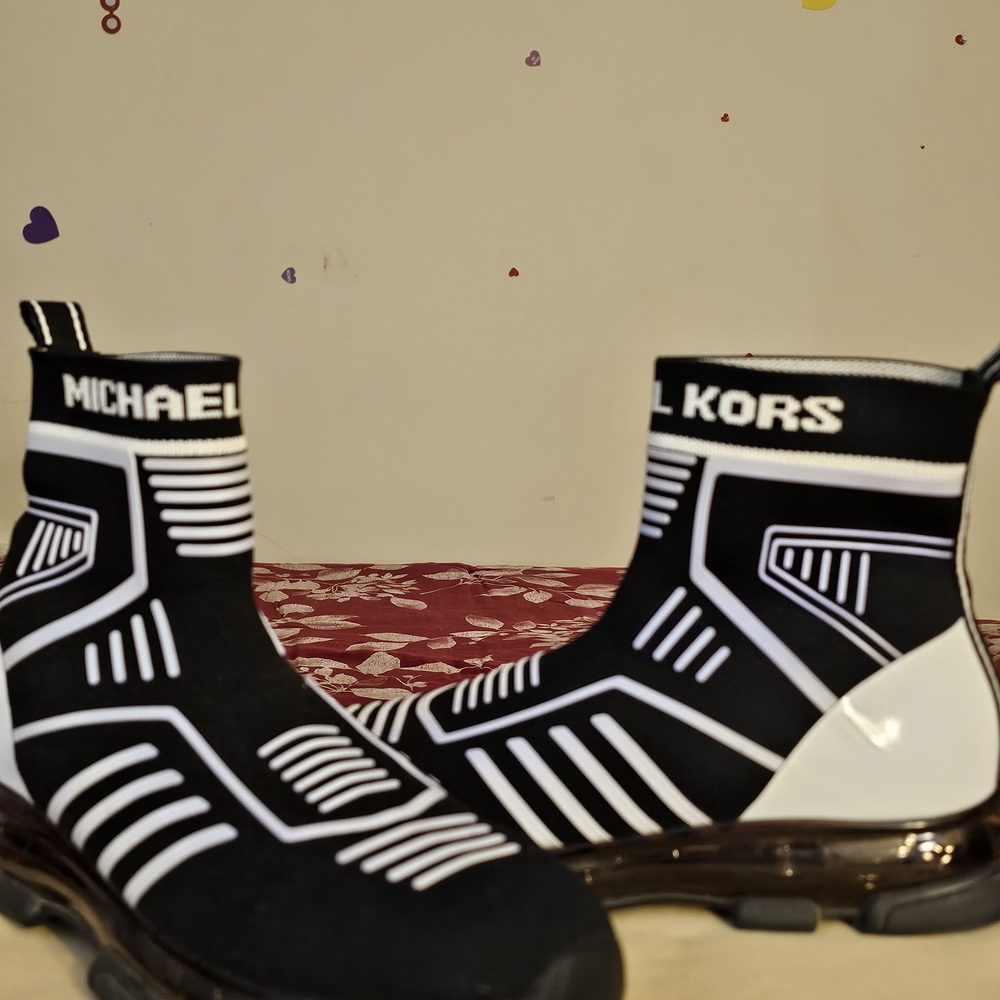 Michael Kors Black & White Knit Sock Sneakers